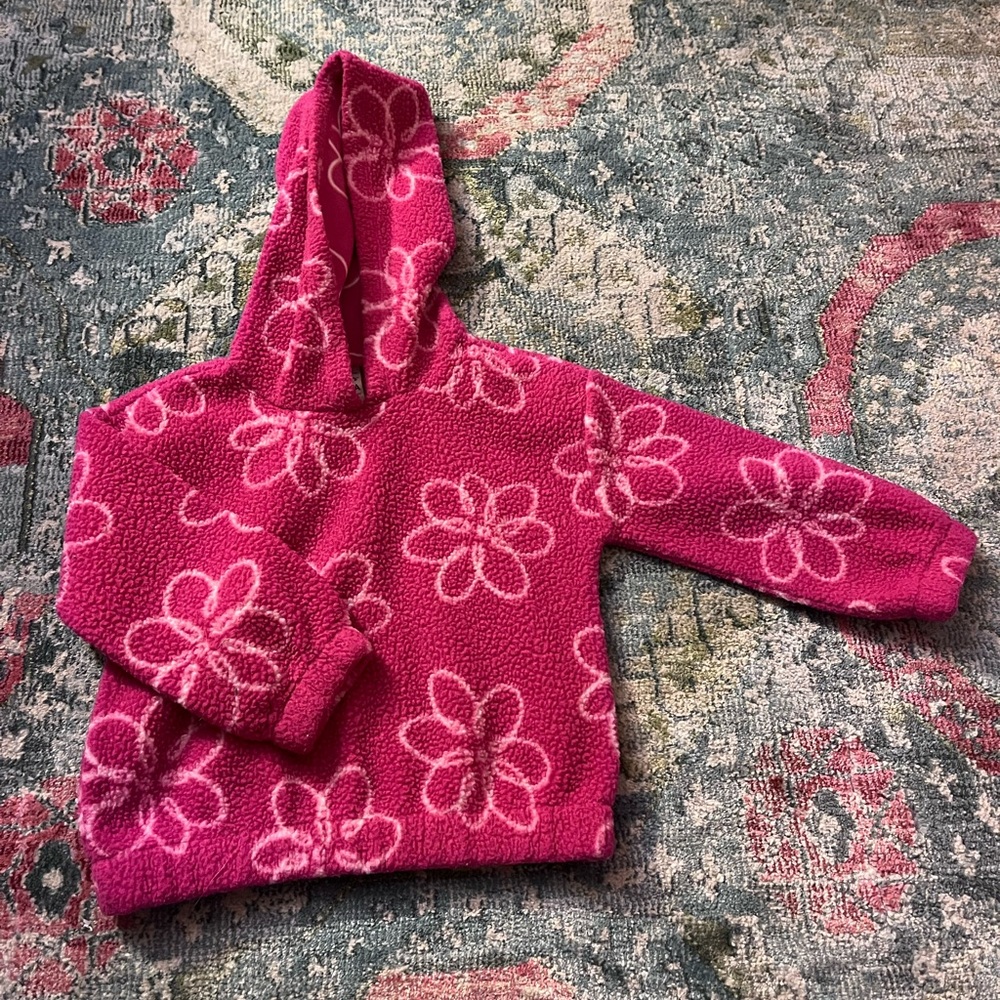 Girls Hot Pink Floral Sherpa Hoodie